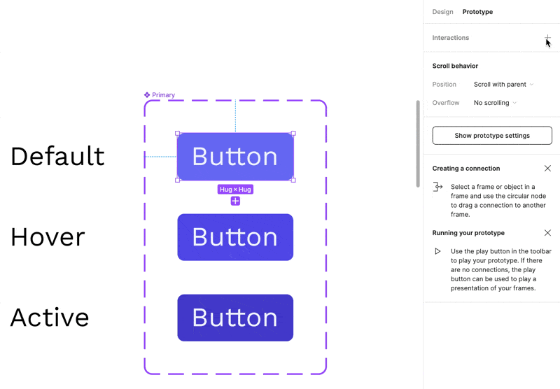 Setting up interactions for a button